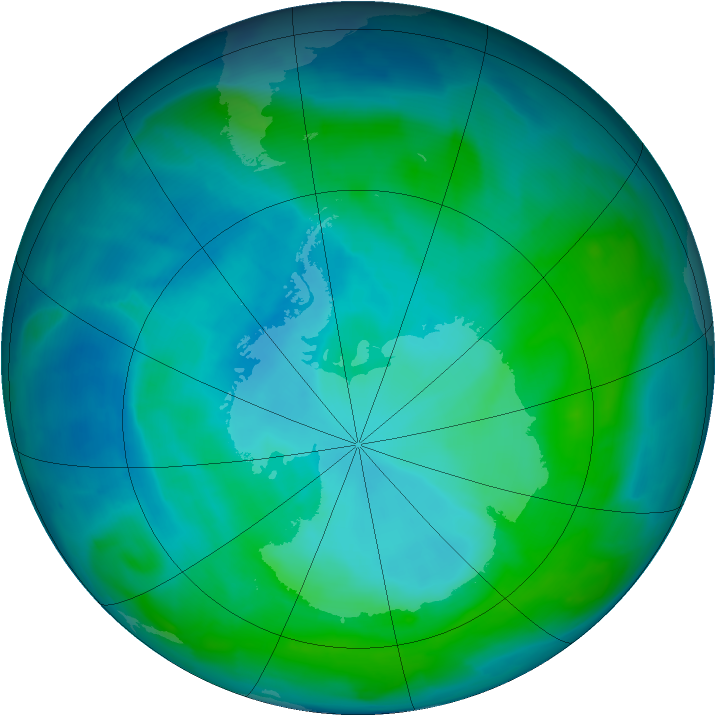 Antarctic ozone map for 23 January 2014